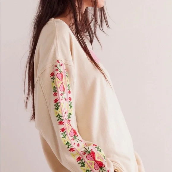 Free People All My Heart Embroidered Tee (XS) - Picture 2 of 2